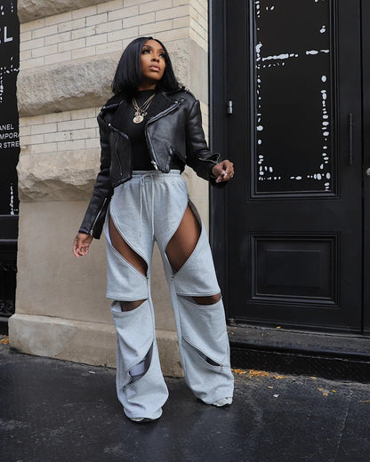 Splicing multiple zippers flared pants