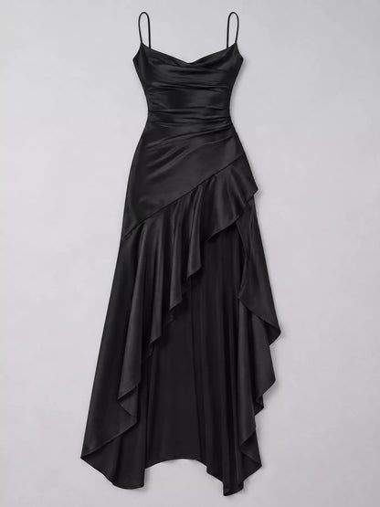 Plus Size High-Low Ruffle Hem Evening Dress, Backless