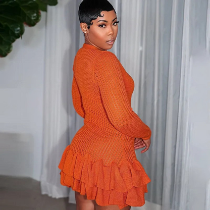 Edge deep V-neck long sleeved dress