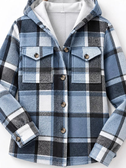 Fleece-lined plaid shacket, view 10