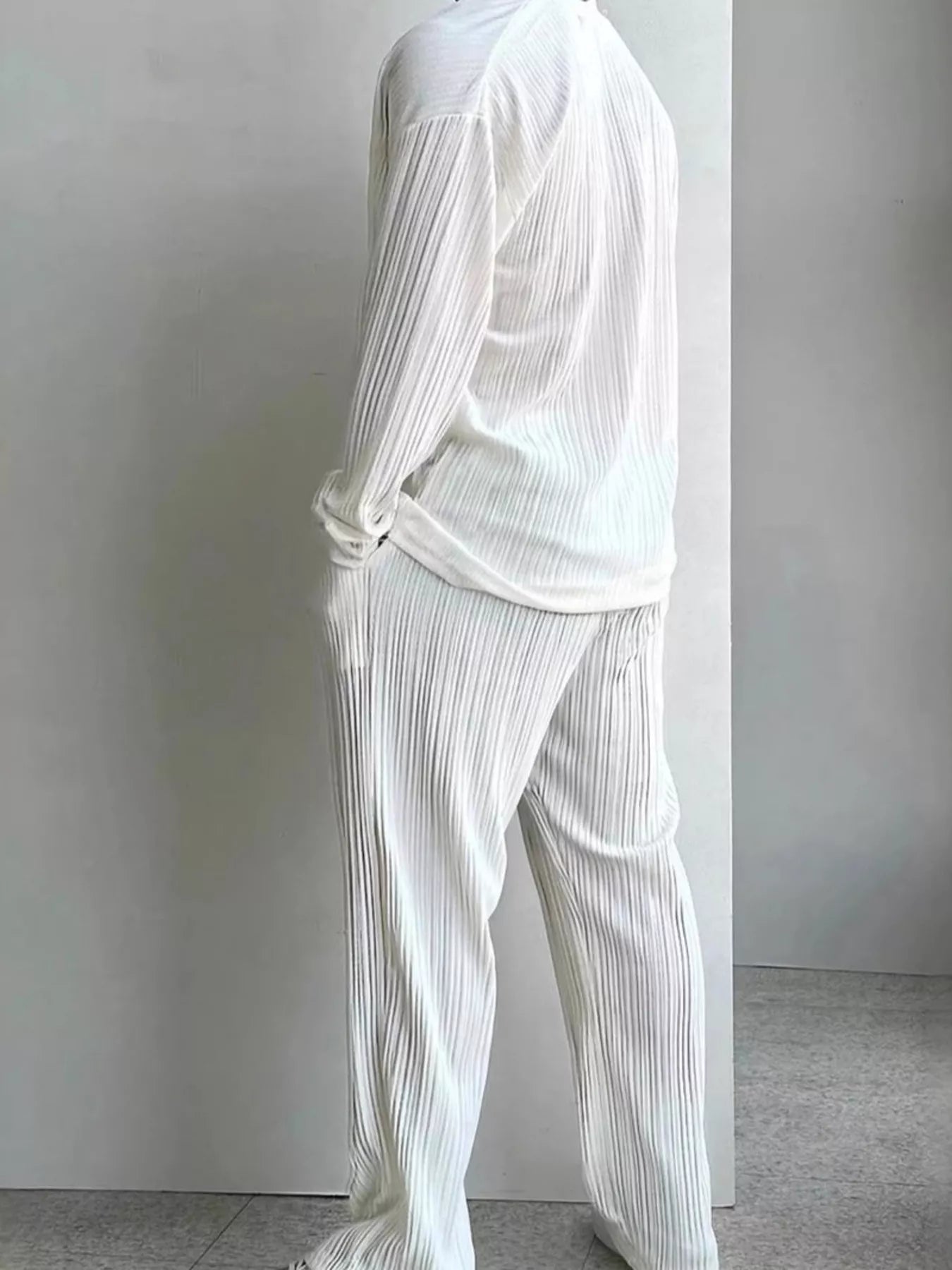 Men's Textured Button Up Shirt and Pants Set Plus Size