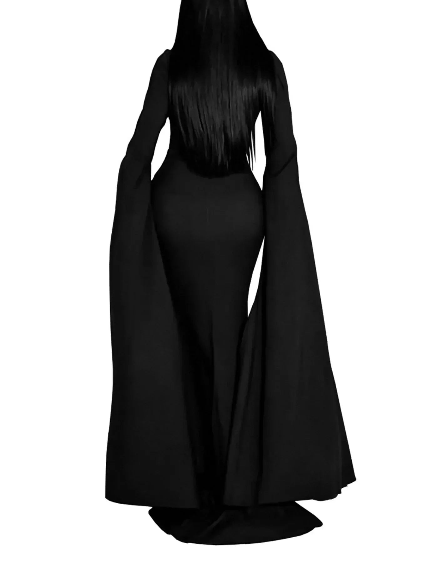 Rhinestone Slit Flare Sleeve Cape Maxi Dress