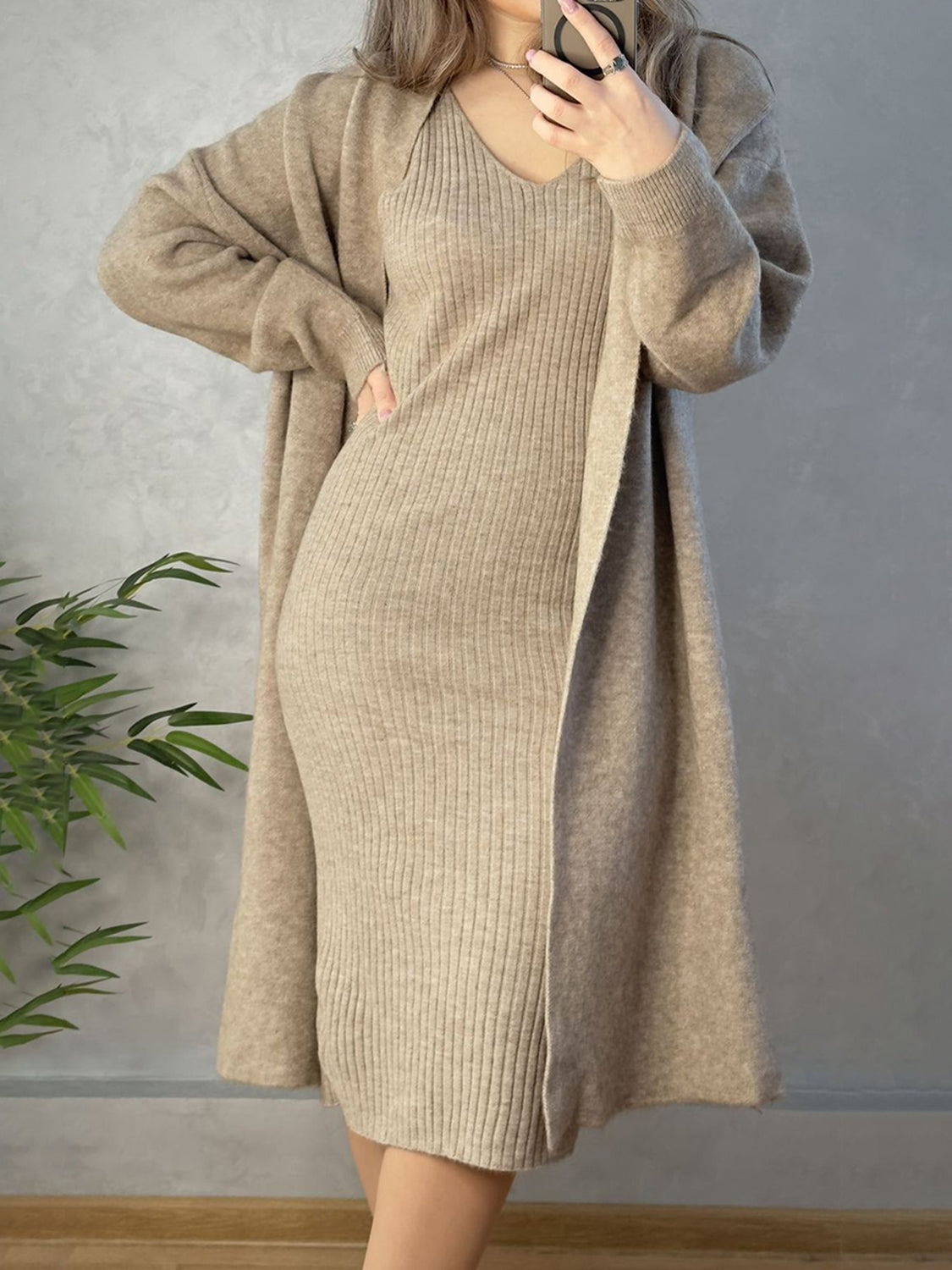 Open Front Cardigan Sweater Set