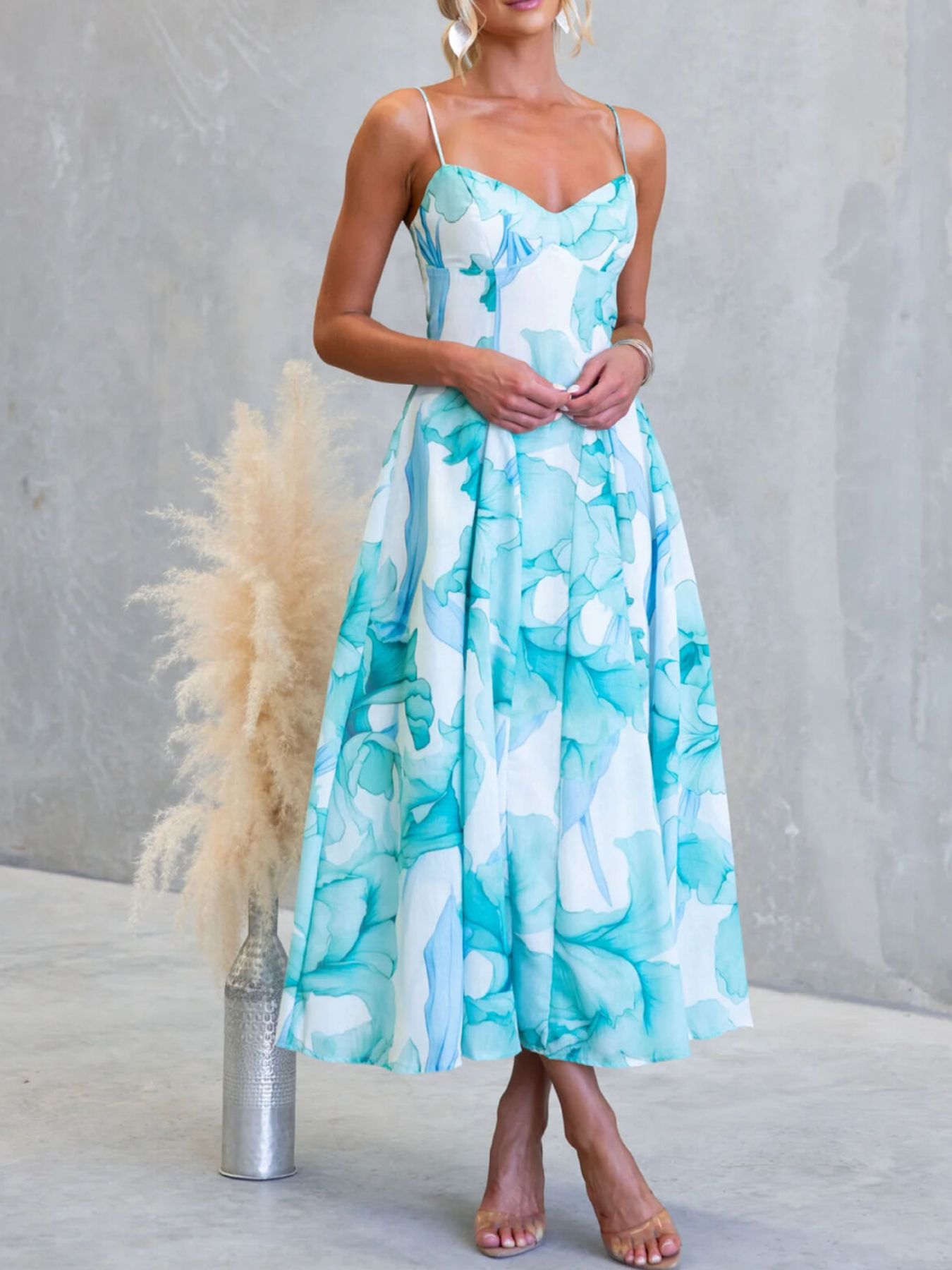 Floral Print Spaghetti Strap Midi Dress