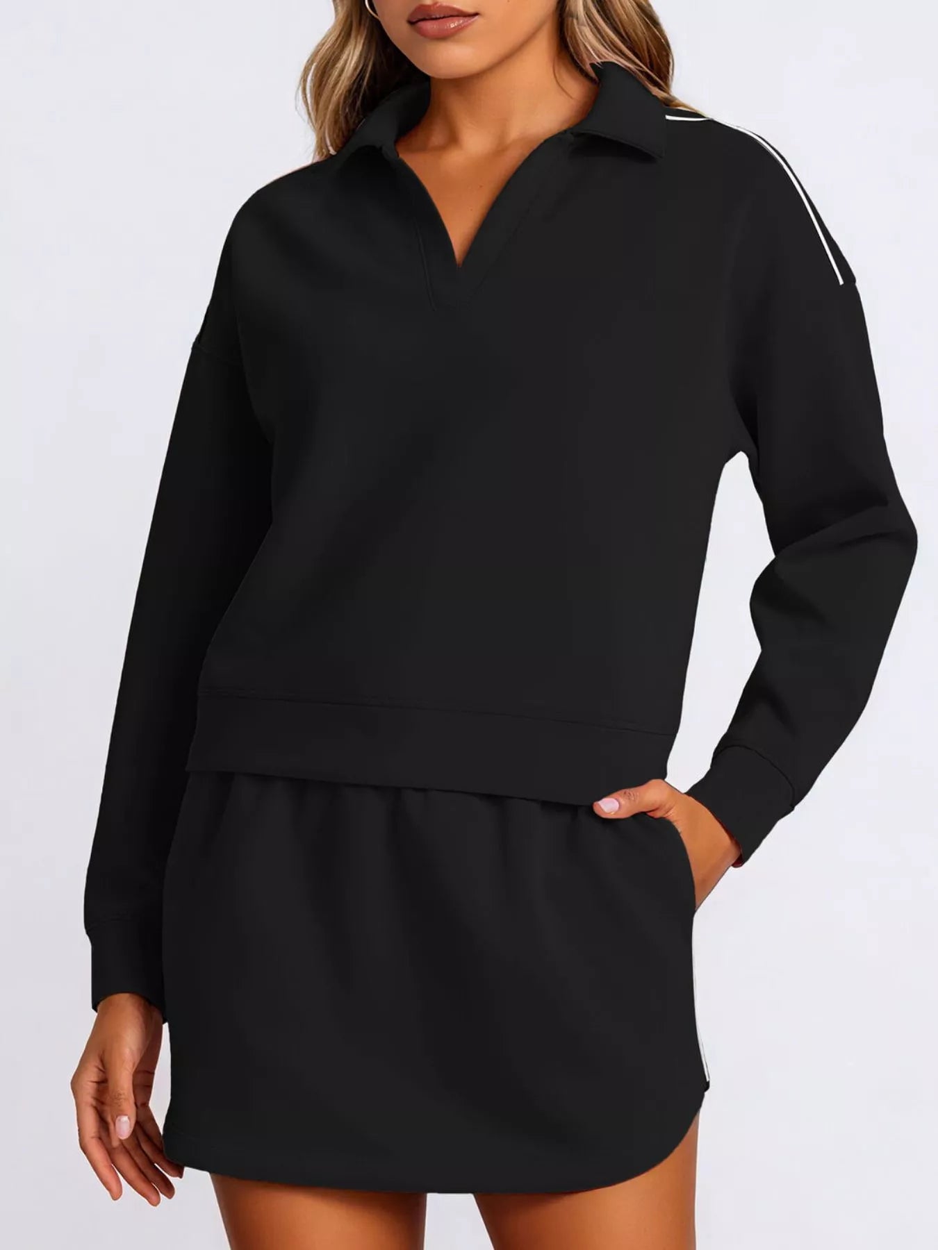 Dropped Shoulder Top and Skirt Set