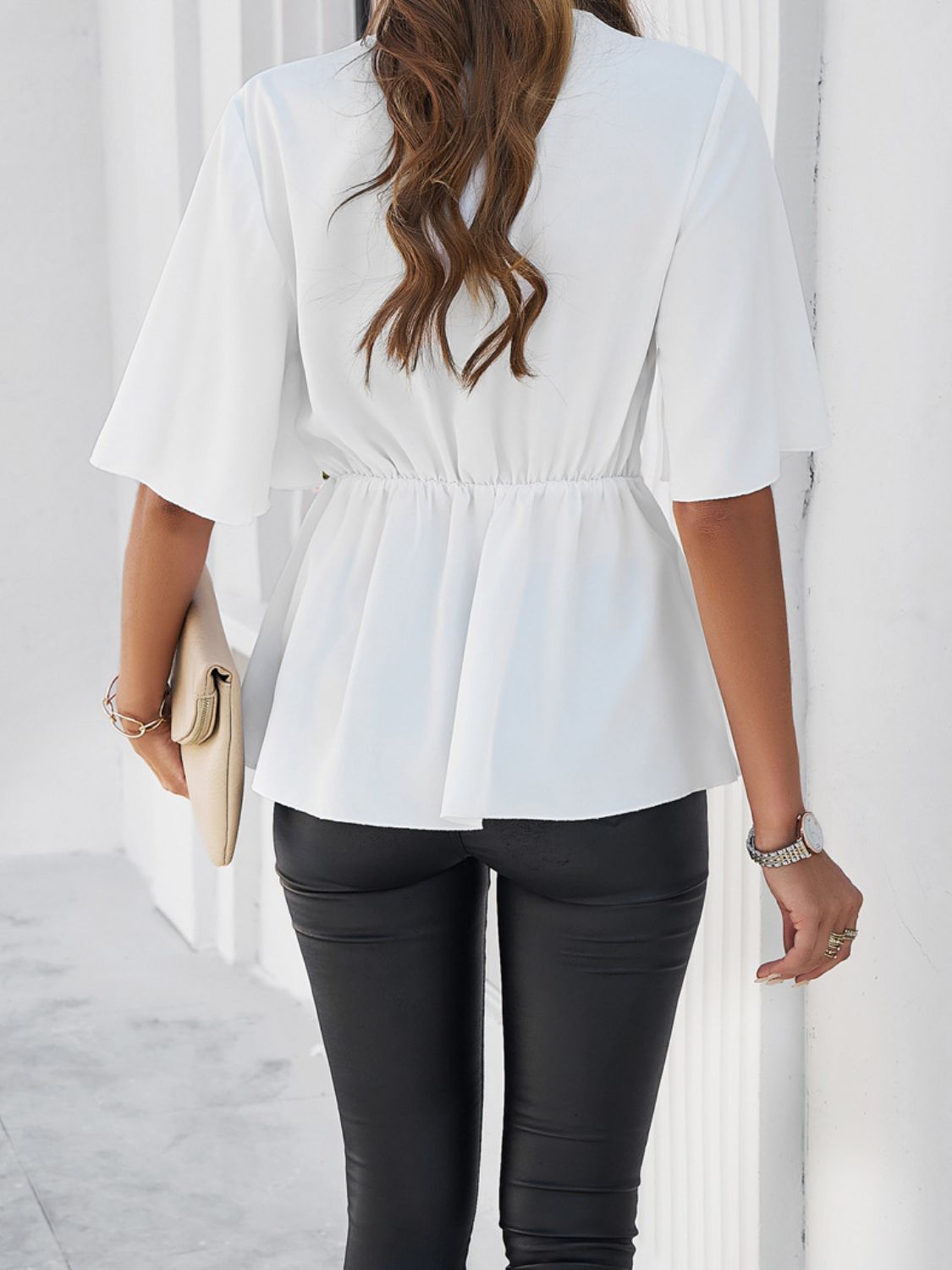 Tied Front Peplum Blouse