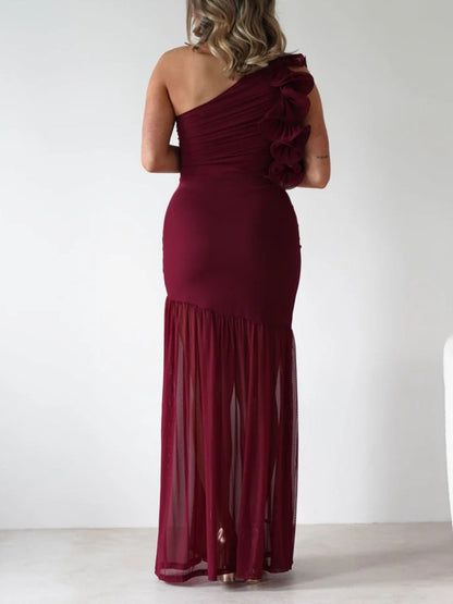 One-Shoulder Ruffle Trim Dress