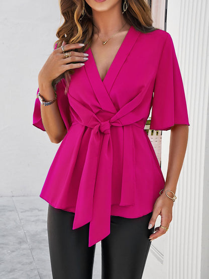Tied Front Peplum Blouse