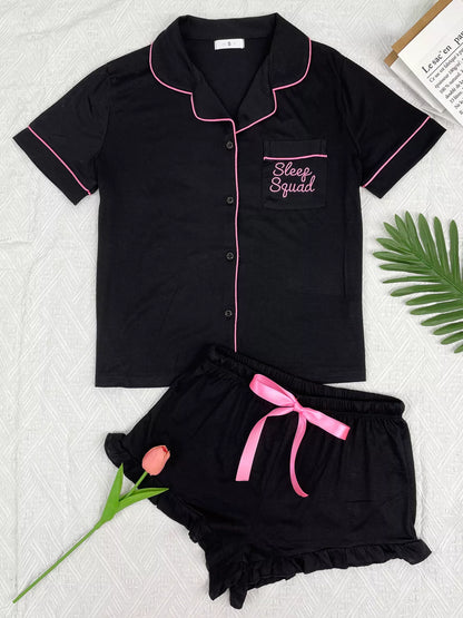 Contrast piping shirt and shorts set, view 5