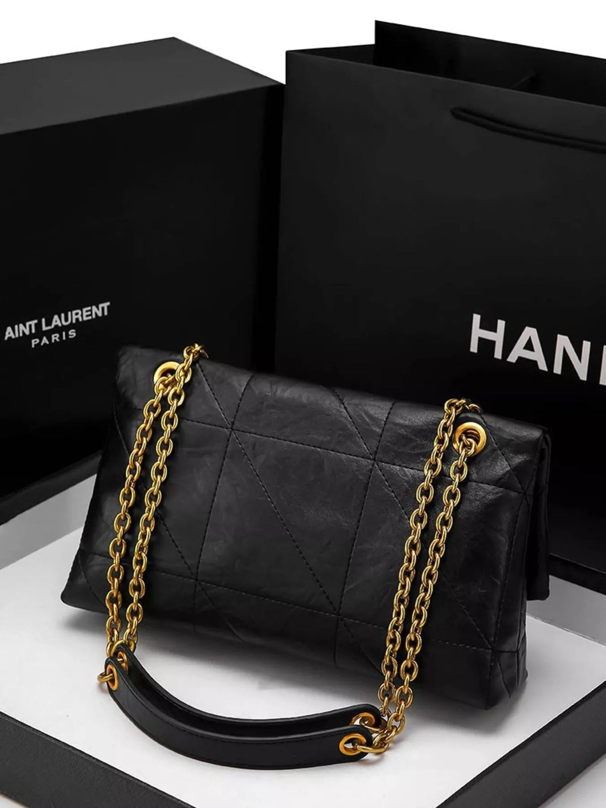 Quilted Shoulder Bag with Gold Chain Strap