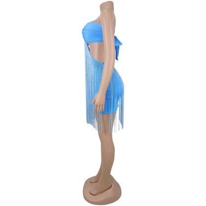 Strapless fringe skirt dress