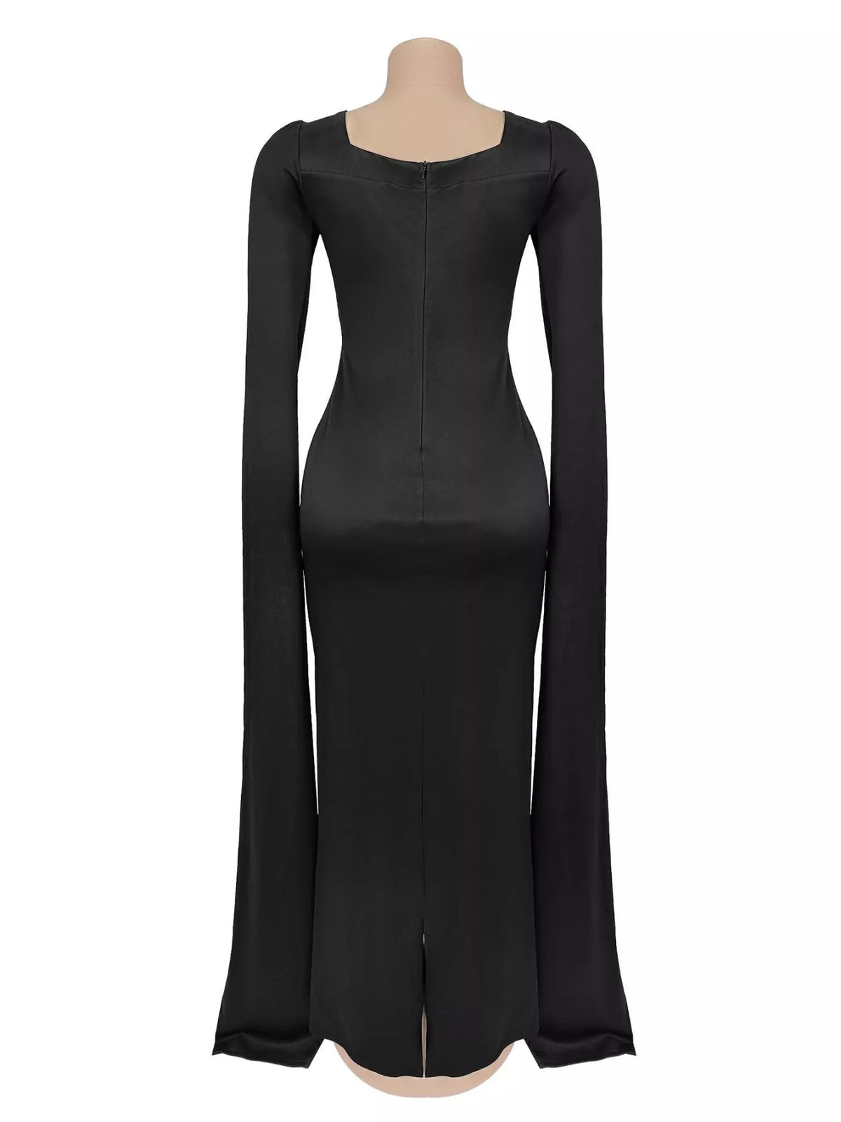 Rhinestone Square Neck Slit Sleeve Maxi Dress