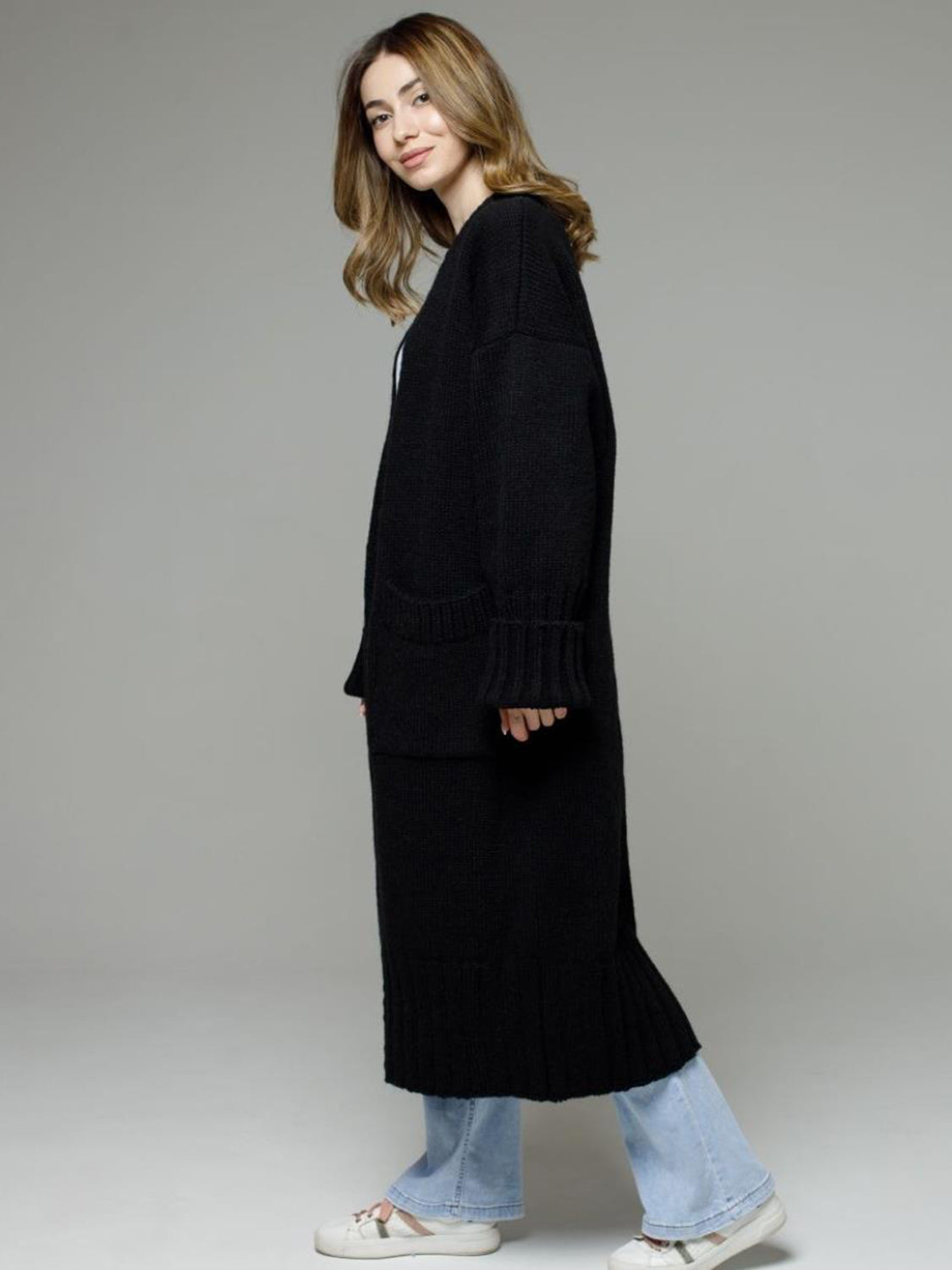 Open Front Dropped Shoulder Cardigan