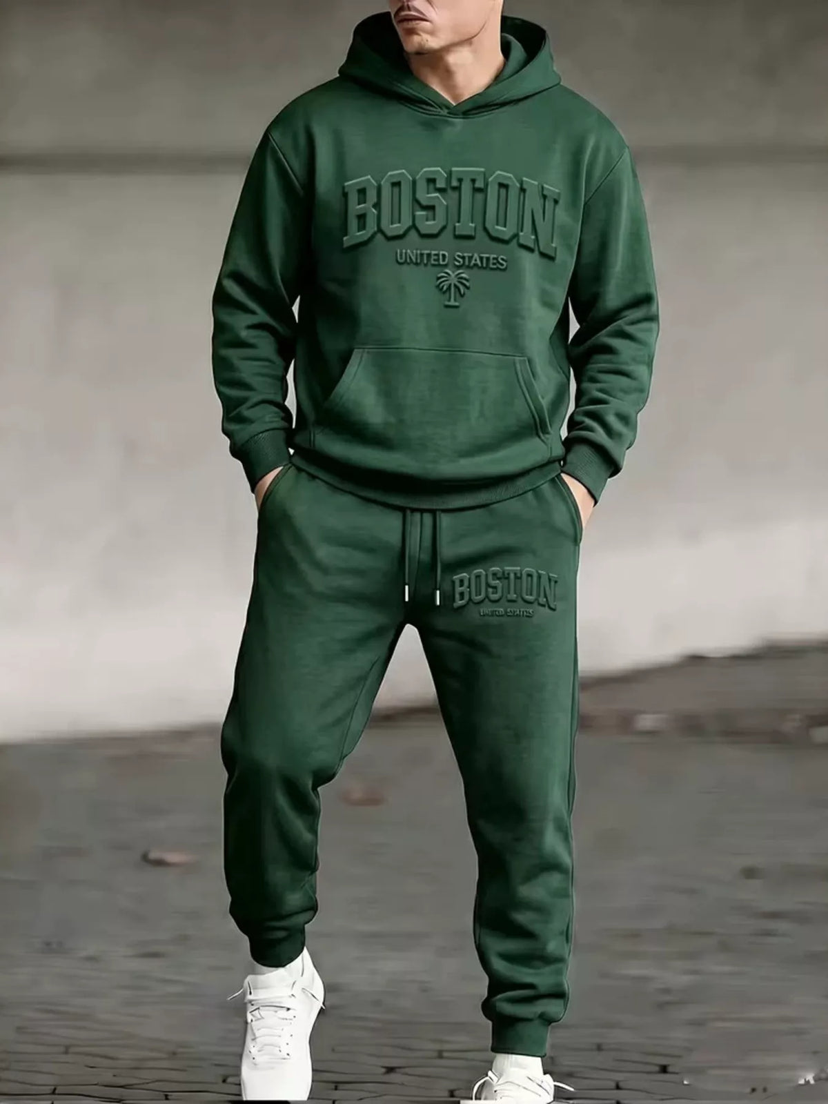 Men's Plus Size Kangaroo Pocket Hoodie & Pants Set