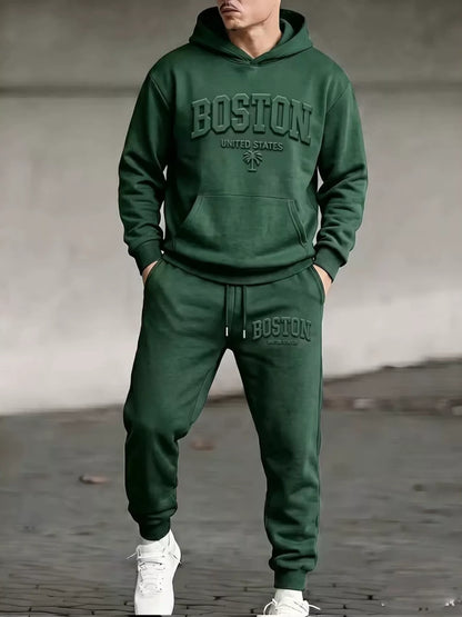 Men's Plus Size Kangaroo Pocket Hoodie & Pants Set