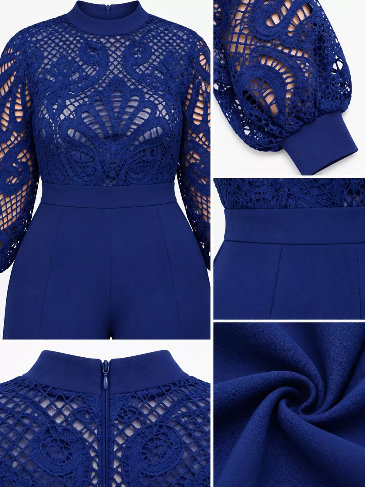 Plus Size Lace Lantern Sleeve Flare Jumpsuit