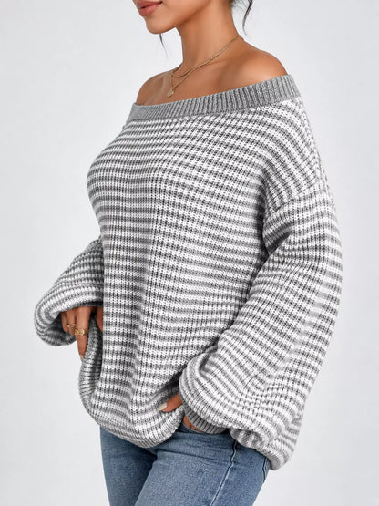 Striped boat neck sweater, view 26