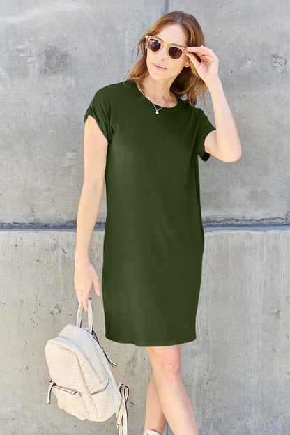 Basic Bae Full Size Round Neck Short Sleeve Dress with Pockets - MONLANE