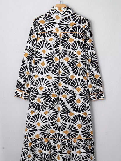 Abstract Floral Print Split Notched Dress