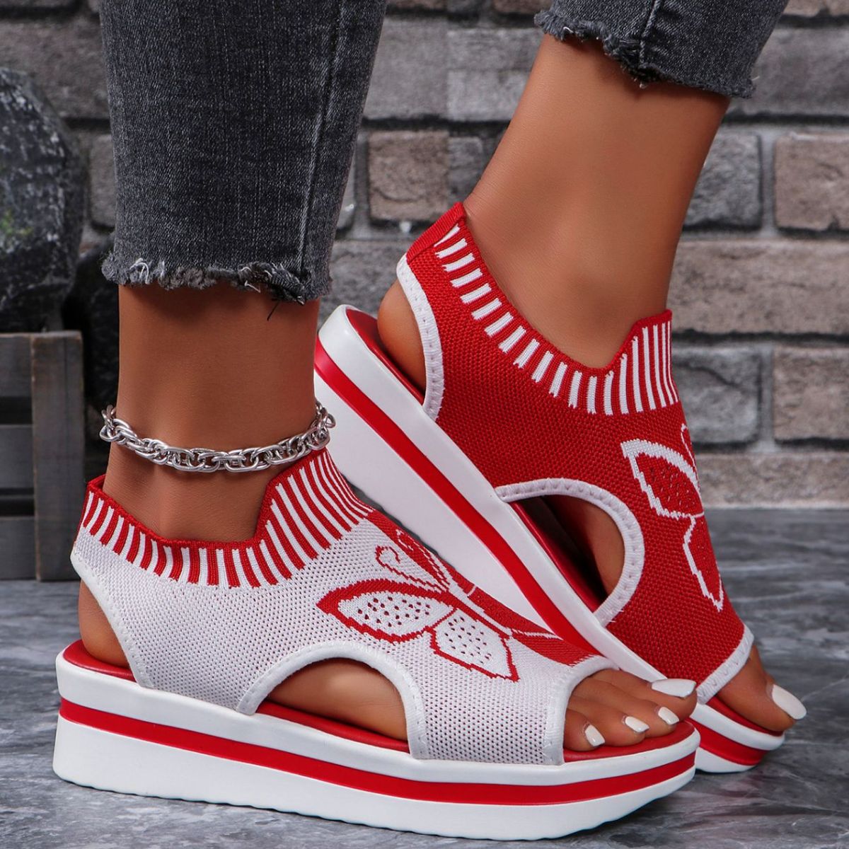 Mesh wedge sandals, view 13