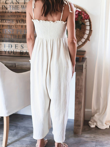 Smocked Spaghetti Strap Wide Leg Jumpsuit