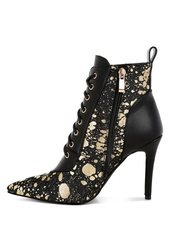 Abstract Pattern Lace-Up Ankle Boots