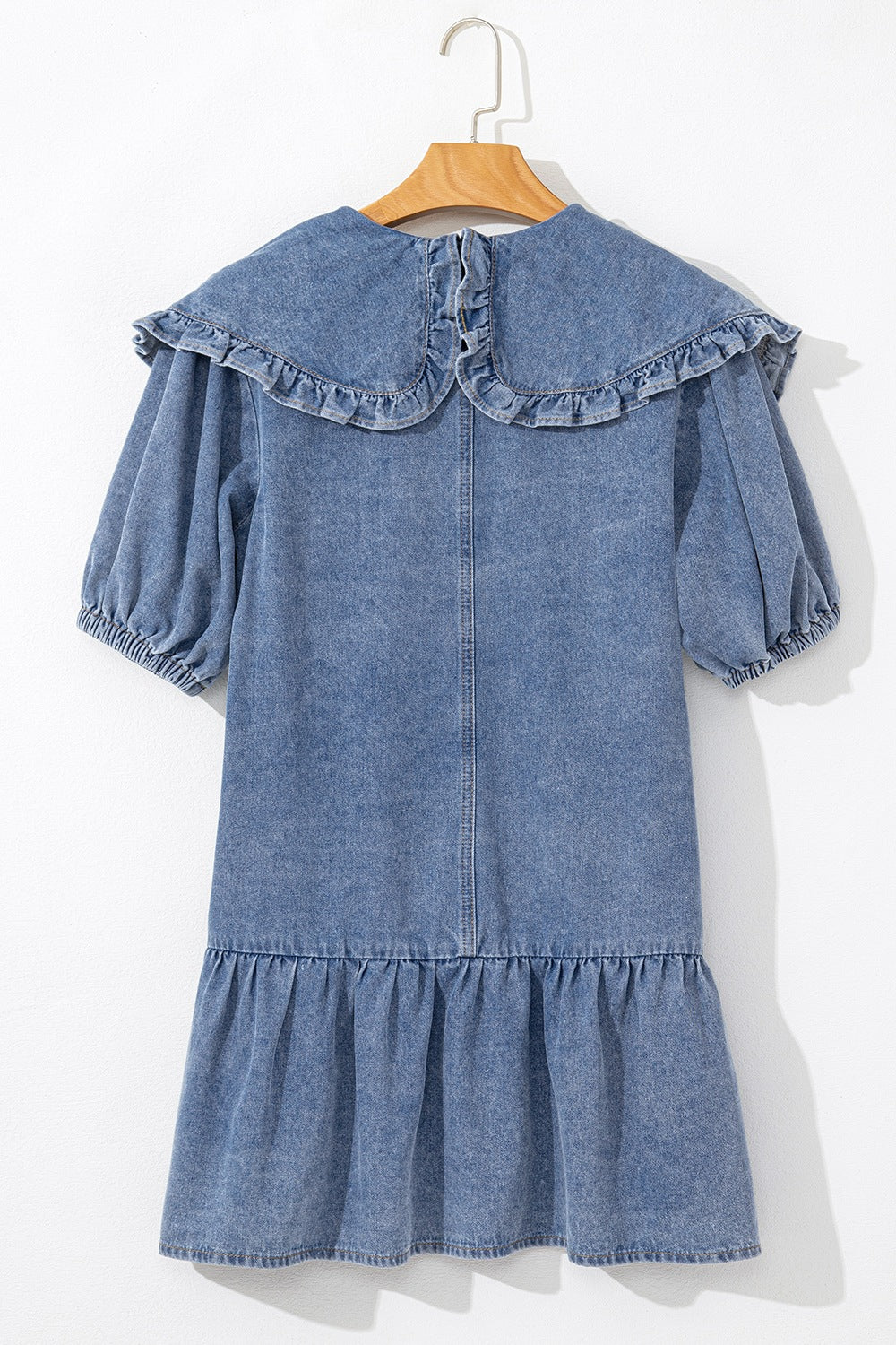 Ruffled Puff Sleeve Denim Mini Dress