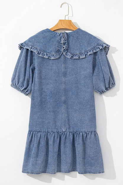 Ruffled Puff Sleeve Denim Mini Dress