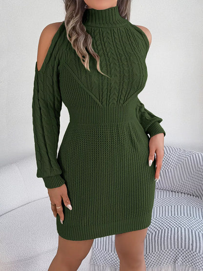 Cable Knit Turtleneck Sweater Dress