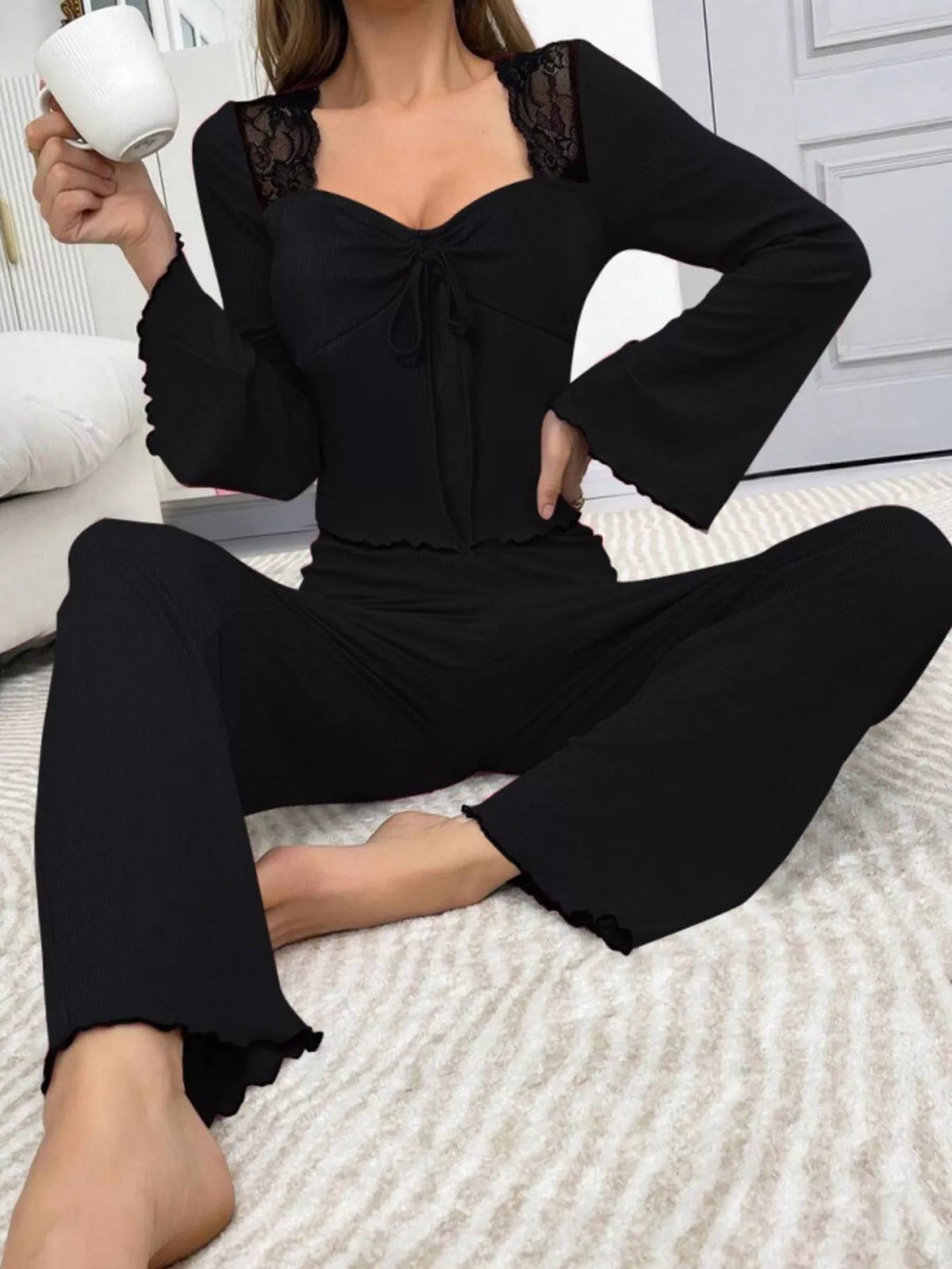 Lace Detail Flare Sleeves Top & Pants Lounge Set