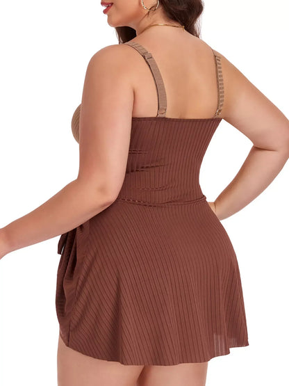 Plus Size Ruched Swim Dress with Removable Pads, L to 5XL