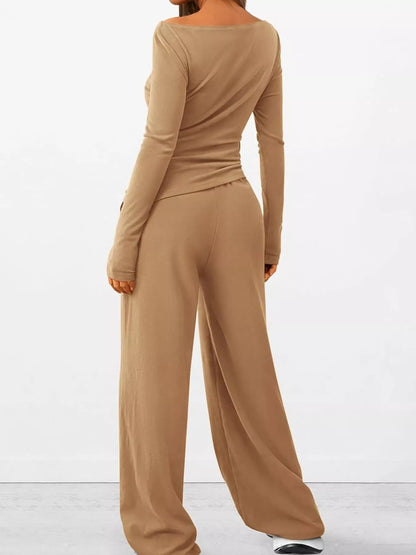 Long Sleeve Top and Wide Leg Pants Set