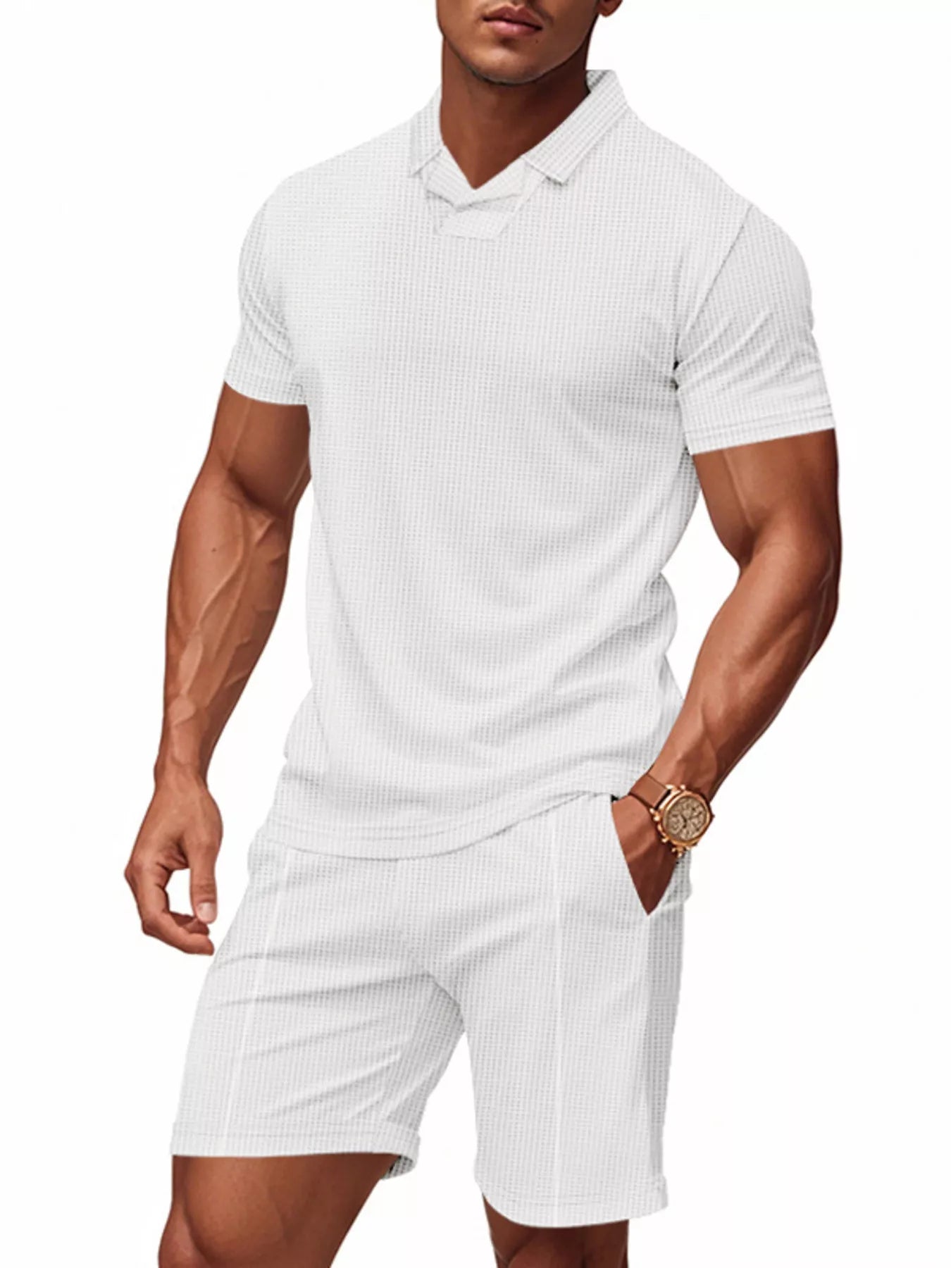 Men's Casual Short Sleeve Polo and Shorts Set