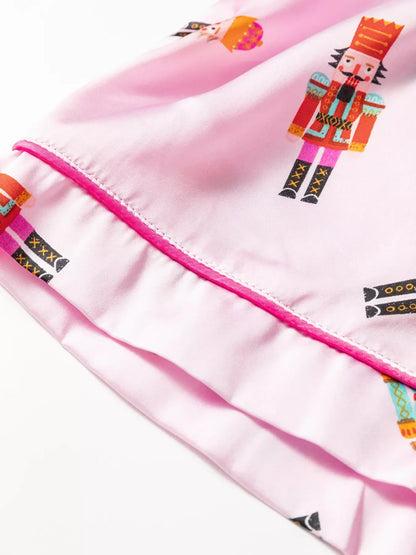 Nutcracker Print Contrast Trim Pajama Set