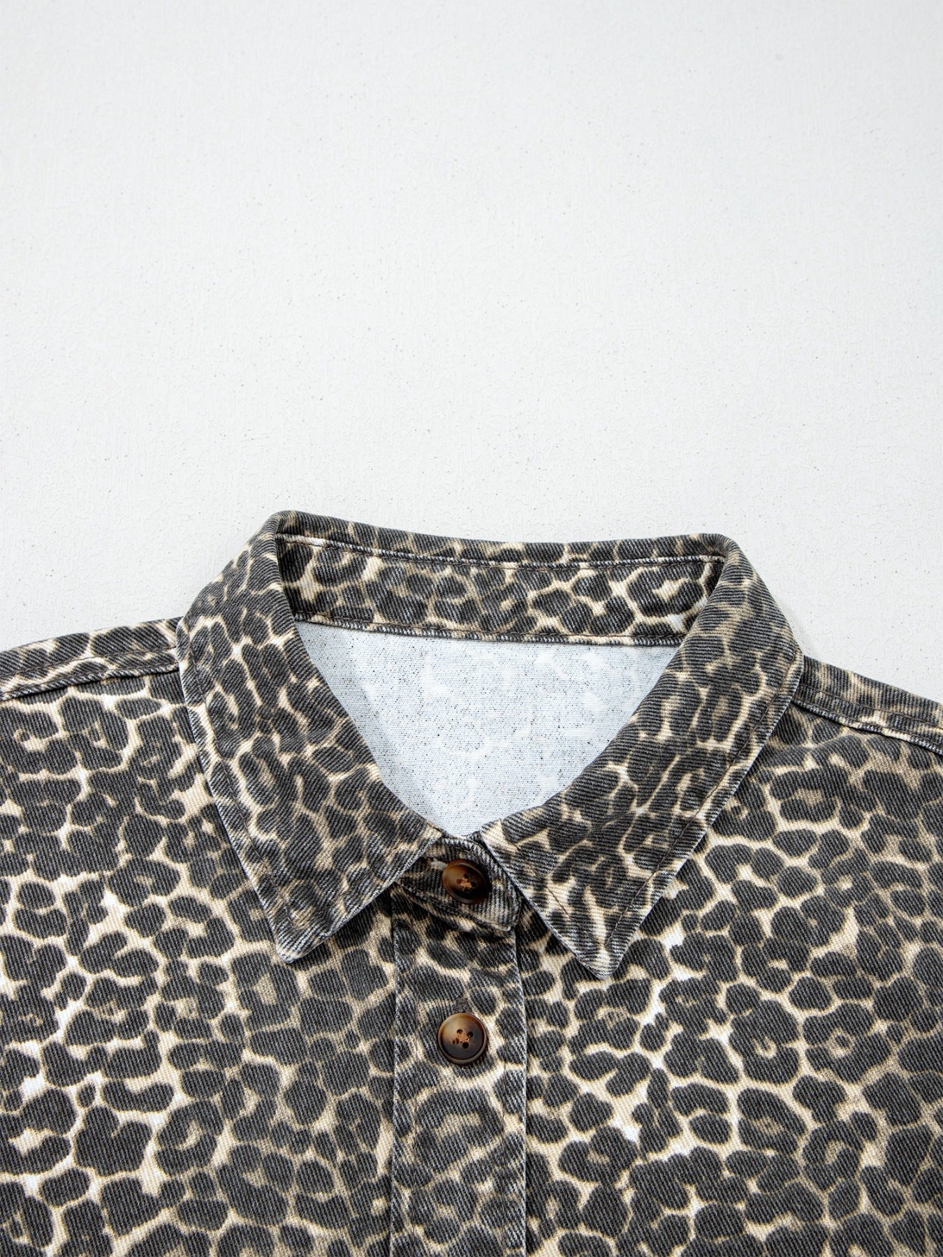 Leopard Print Short Sleeve Denim Shirt