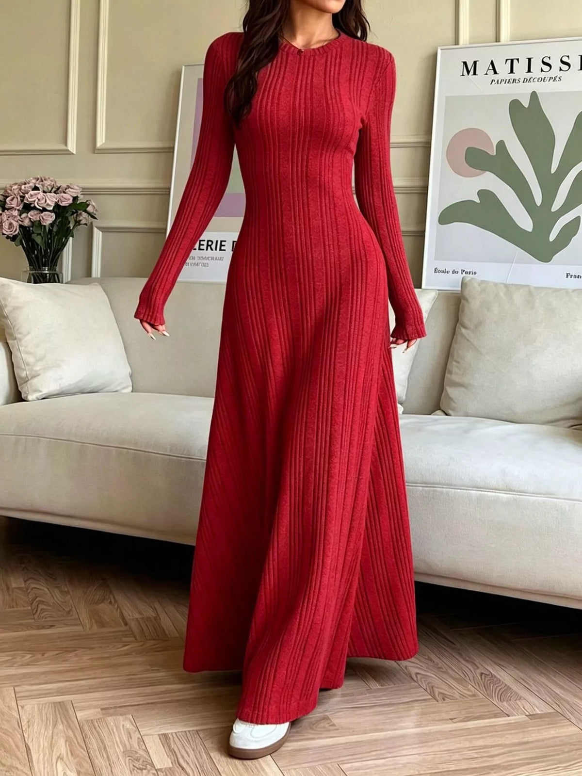 Long Sleeve Ribbed Knit Dress