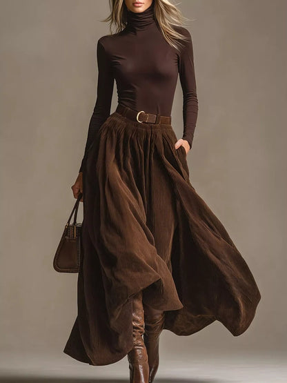 Turtleneck Long Sleeve Top and Maxi Skirt Set