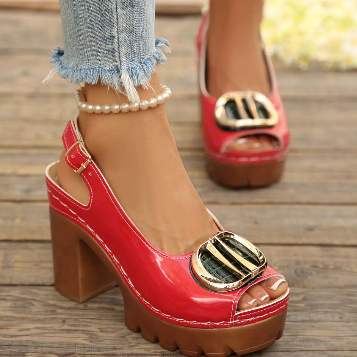 Open Toe Block Heels Sandals