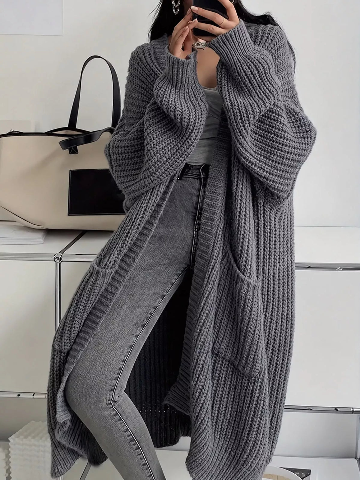 Chunky knit openwork cardigan, view 5
