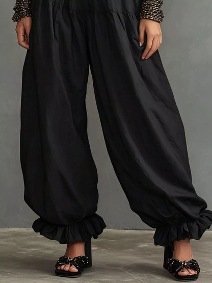 Full Size Smocked Ruffle Hem Wide Leg Pants Plus Size