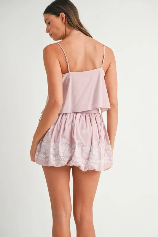 Embroidered Crop Cami Mini Skirt Set