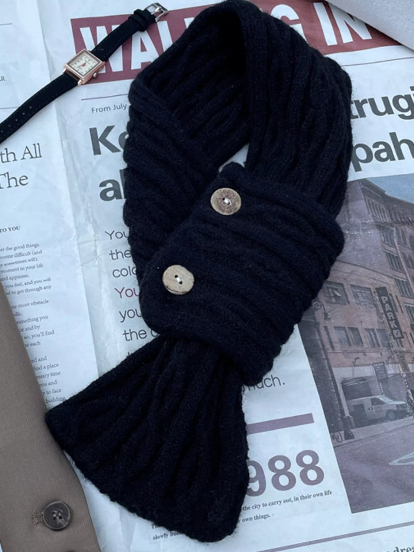 Button-Accent Knitted Winter Scarf