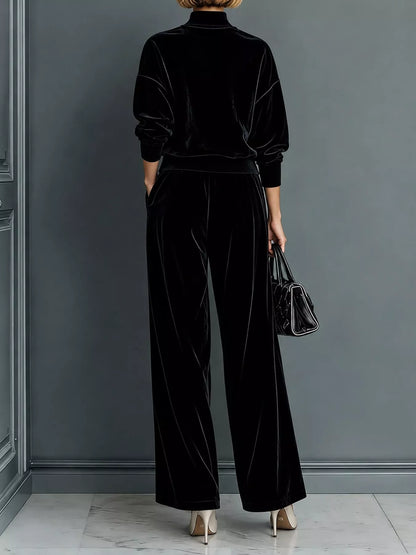 Velvet mock neck top and pants set, view 6