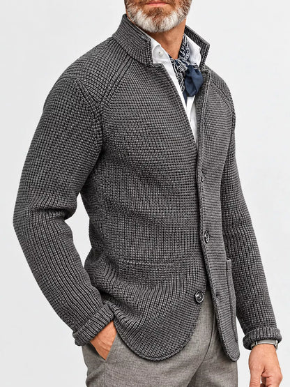 Men's knit stand-collar cardigan, view 9