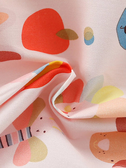 Children's Cartoon Print Button-Front Dress with Pockets