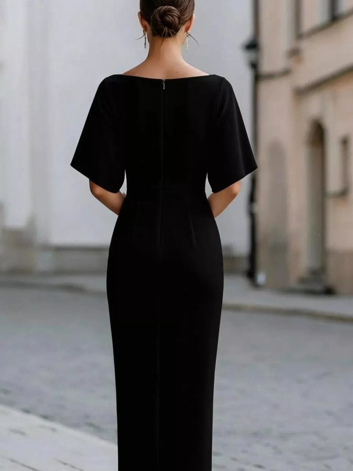 Half Sleeve Boat Neck Midi Dress