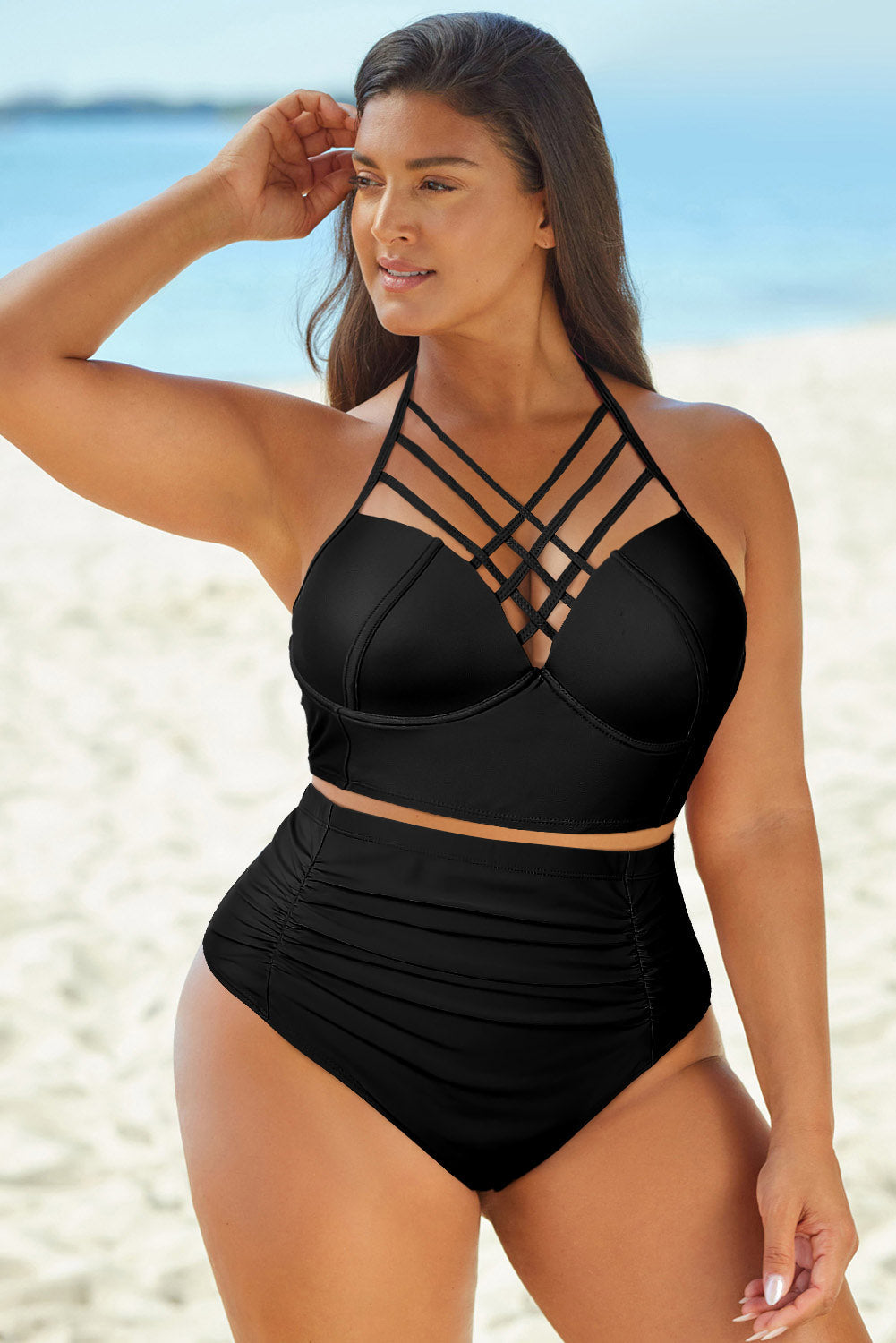 Plus Size Halter Neck Two-Piece Swimsuit