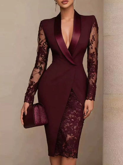 Lace-sleeve blazer dress, view 11