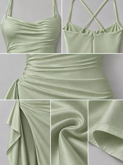 Satin high-slit maxi dress, view 33