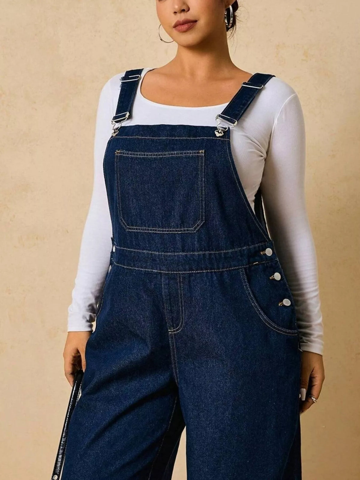 Plus Size Wide-Leg Denim Overalls
